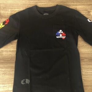 Black Kids Shirt with Floral Pocket Design